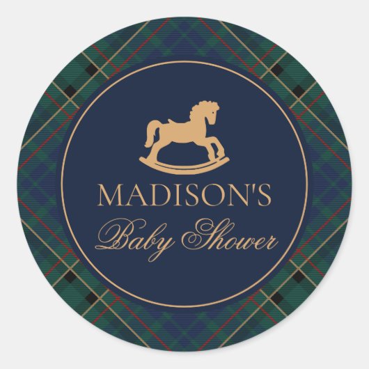 Plaid Rocking Horse Baby Shower Envelope Seal Ronde Sticker (Voorkant)