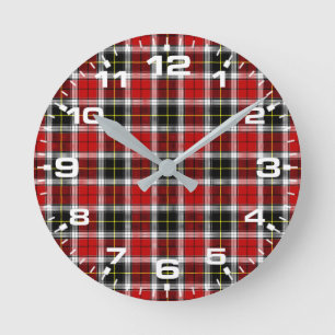Plaid rood bruin controleert patroon-52626 ronde klok