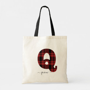 Plaid Rood en Zwart Monogram Letter "Q" Canvas tas
