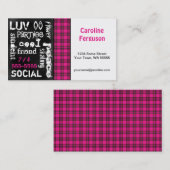 Plaid rose, carte de visite grunge de tableau (Devant / Derrière)