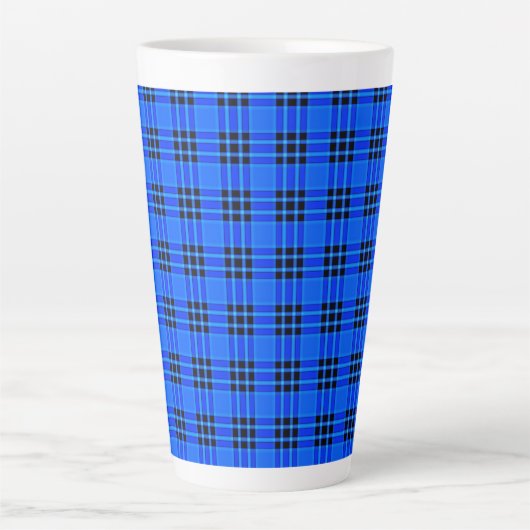 Plaid Royal Blauw Zwart Controles Patroon-57686 Latte Mok (Voorkant)