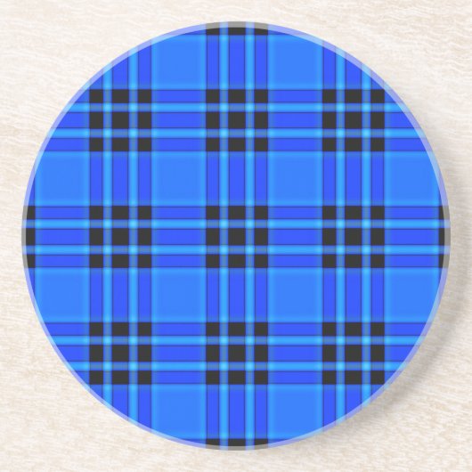 Plaid Royal Blauw Zwart Controles Patroon-57686 Zandsteen Onderzetter (Voorkant)