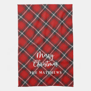 Plaid Rustic Red Black Merry Christmas Theedoek