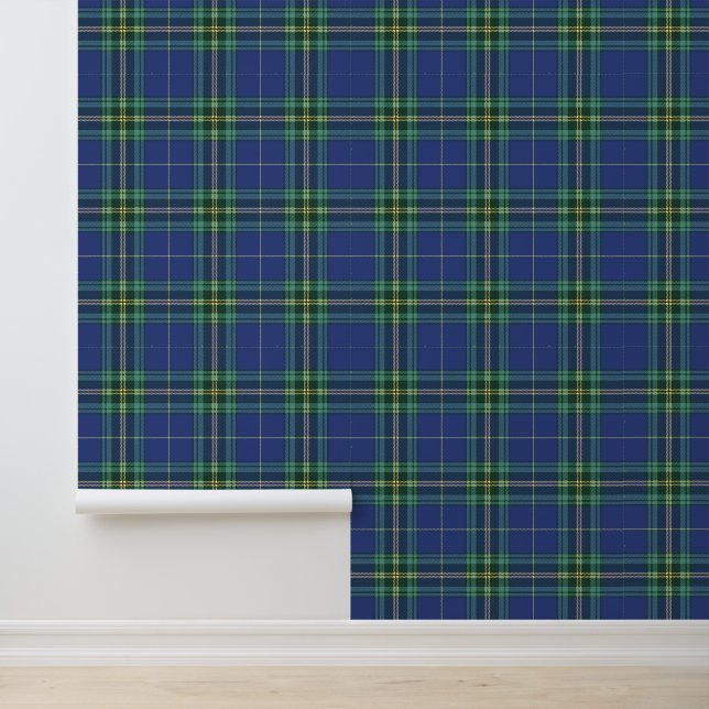 Plaid Rustiek Patroon Blauw en Geel Klassiek Behang (Applicatie)
