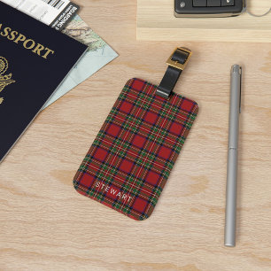 Plaid Rustiek Rood en Groen Stewart Tartan Bagagelabel