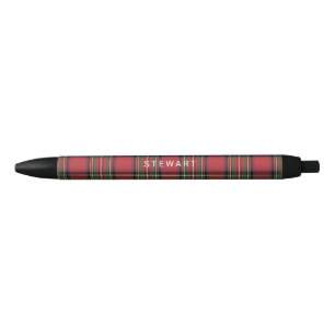 Plaid Rustiek Rood en Groen Stewart Tartan Zwarte Inkt Pen