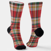 Plaid Rustieke Elegante Rode Geruite Vakantie Sokken (Gebogen)