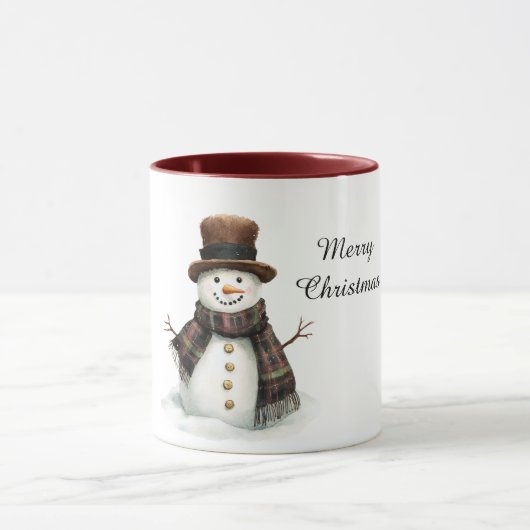 Plaid Scarf Snowman Christmas Mok (Midden)
