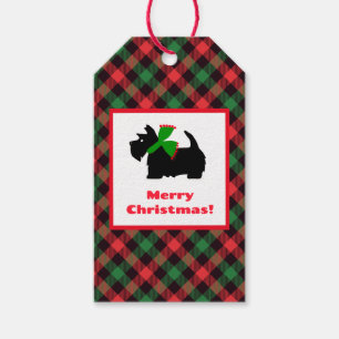 Plaid Scotty Dog Vrolijk Kerstfeest Cadeaulabel