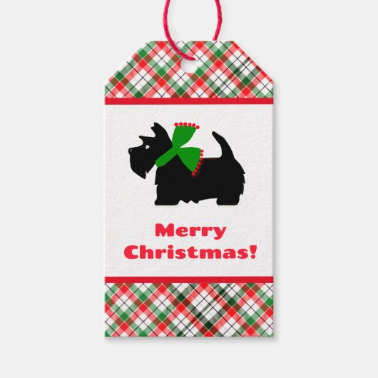 Plaid Scotty Hond Vrolijk Kerstcadeau Ideeën Cadeaulabel (Voorkant)