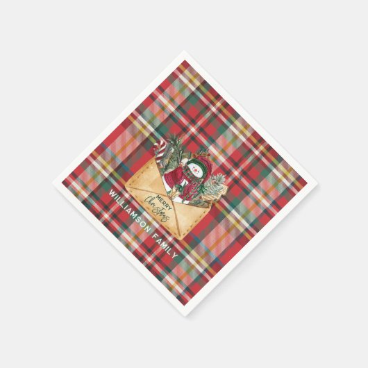 Plaid Script Kerst Custom Familie Rustiek Papier Servet (Hoek)