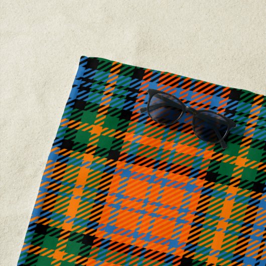 Plaid Sinaasappel Groen Check Rustieke Tartan Strandlaken (In situ)