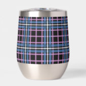 Plaid Stemless Wine Tumbler – Blauw & Lavendel (Voorkant)
