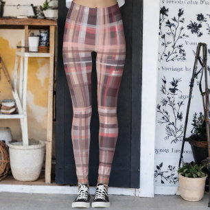Plaid tartan bordeauxrode perzik roze strepen leggings