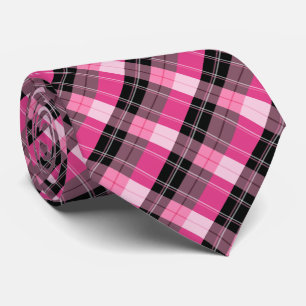 Plaid / tartan patroon roze en zwart stropdas