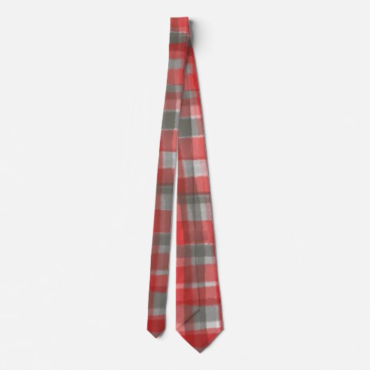 Plaid tartan rood grijs taupe abstracte controle stropdas (Achterkant)