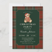 Plaid Teddy Bear Christmas Party Invitation (Devant)