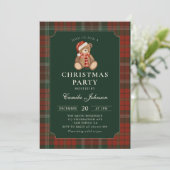 Plaid Teddy Bear Christmas Party Invitation (Debout devant)