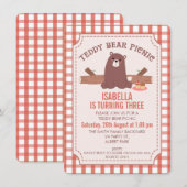 Plaid Teddy Bear picknick verjaardagsuitnodiging Kaart (Voorkant / Achterkant)