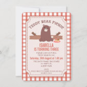 Plaid Teddy Bear picknick verjaardagsuitnodiging Kaart (Voorkant)