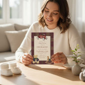 Plaid Teddy Bear Toy Car Baby Shower Invitation Kaart