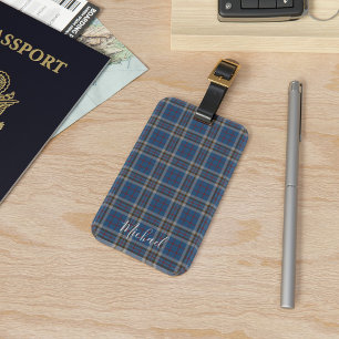 Plaid Thompson Clan Blauw Grijs Check Custom Tarta Bagagelabel