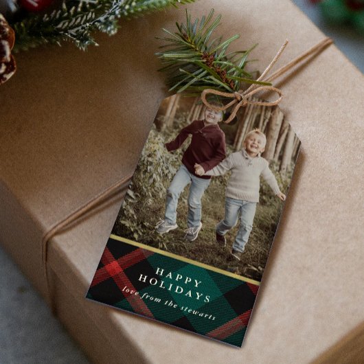 Plaid Traditie Kerstmis Foto Cadeaulabel