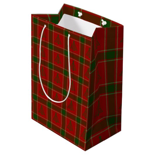 Plaid Tree Gift Bag Medium Cadeauzakje (Achterkant Gekanteld)