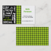 Plaid vert de Kelly, carte de visite grunge de (Devant / Derrière)