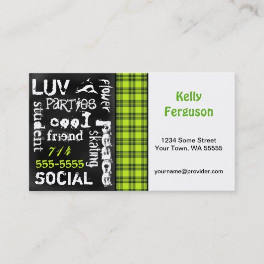 Plaid vert de Kelly, carte de visite grunge de (Devant)