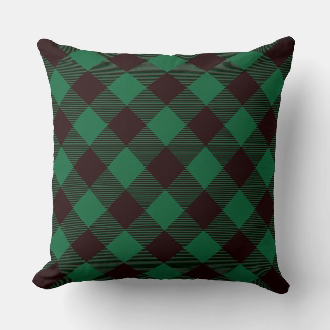 Plaid Vert / Plaid Noir À damiers Coussin (Recto)