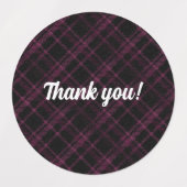 Plaid violet | MERCI | Étiquettes étanches rondes (Design 2)