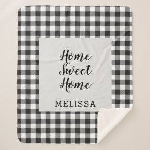 Plaid Zwart Wit Gingham Custom Sherpa Deken