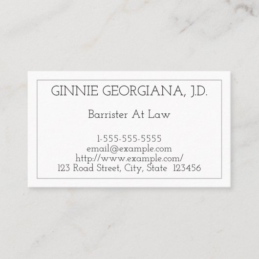 Plain and Modern Barrister bij Law Visitekaartje (Voorkant)