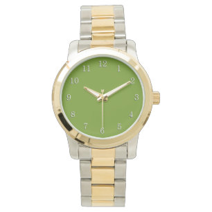 Plain Avocado Green White Numbers Horloge