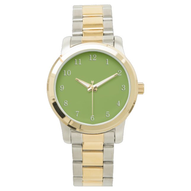 Plain Avocado Green White Numbers Horloge (Voorkant)