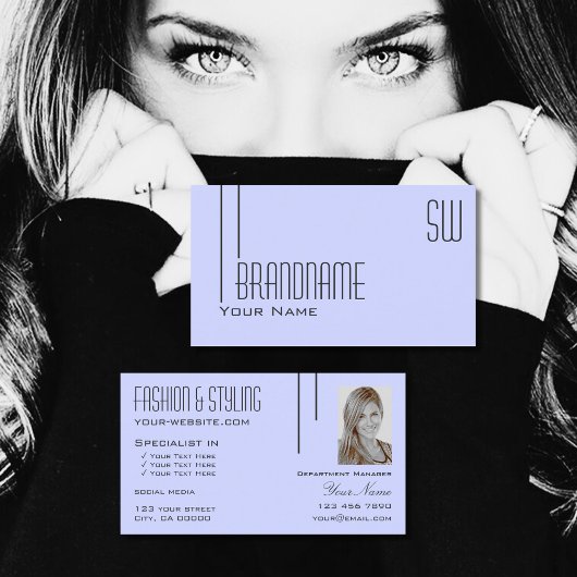 Plain Baby Blauw met Monogram en Foto Eenvoudig Visitekaartje