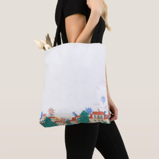 Plain bag with street scene along the base draagtas