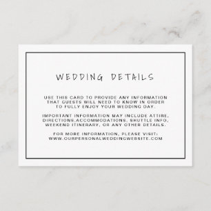 Plain Black and White Border Wedding Details Informatiekaartje