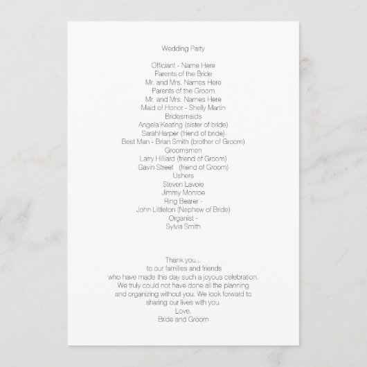 Plain Black White Flat Wedding Program Sjabloon (Achterkant)