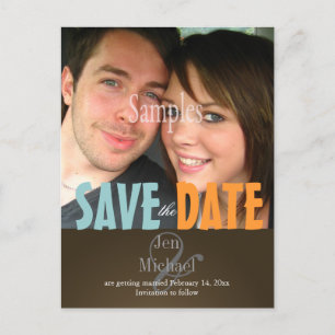 Plain, Bleu + Brown Enregistrer la date Carte post