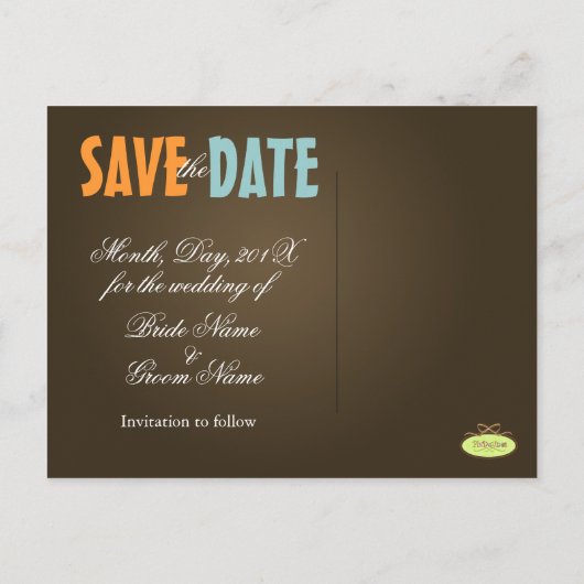 Plain, Bleu + Brown Enregistrer la date Carte post (Dos)