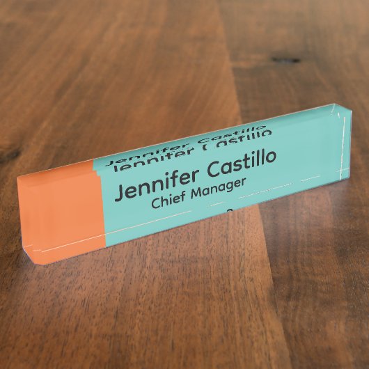 Plain Blue Brownish Sinaasappel Minimalist Modern Naambordje (Zijkant)