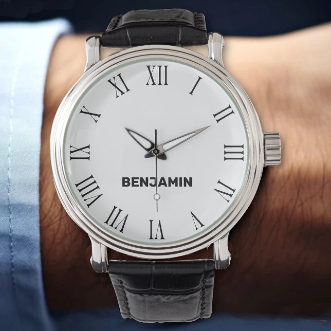 Plain Classic Zwart-wit Custom Name Horloge (Creator heeft geüpload)