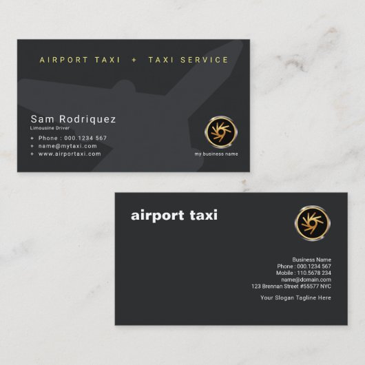 Plain Clean Simple Black Airplane Airport Taxi Visitekaartje (Voorkant / Achterkant)