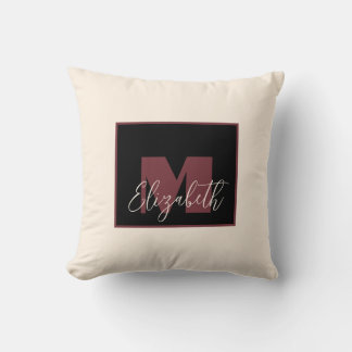 Plain Cream Wine Pink Monogram Aangepaste naam Kussen