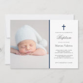 Plain Elegant Cross Photo Navy Baptism Kaart (Voorkant)