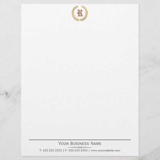 Plain Elegant Laurel Wreath Monogram Letterhead Gepersonaliseerd Briefhoofd (Voorkant)