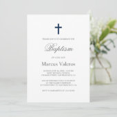 Plain Elegant Simple Navy Blue Cross Baptisme Kaart (Staand voorkant)