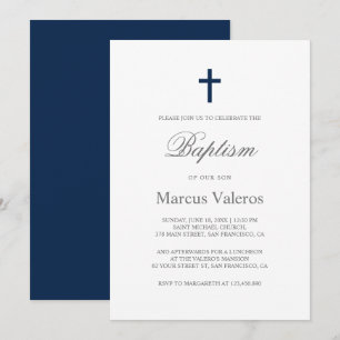 Plain Elegant Simple Navy Blue Cross Baptisme Kaart